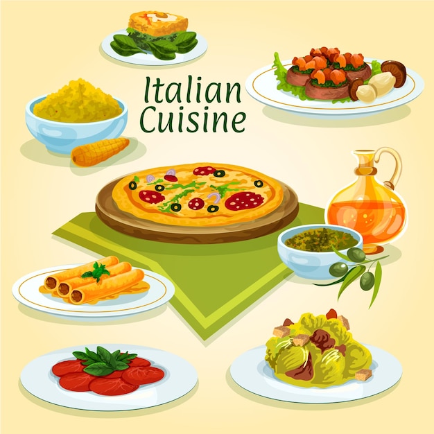 Vecteur plats nationaux de cuisine italienne pour la conception de menus