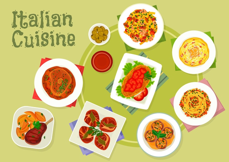 Vecteur plats de viande de cuisine italienne avec pâtes carbonara