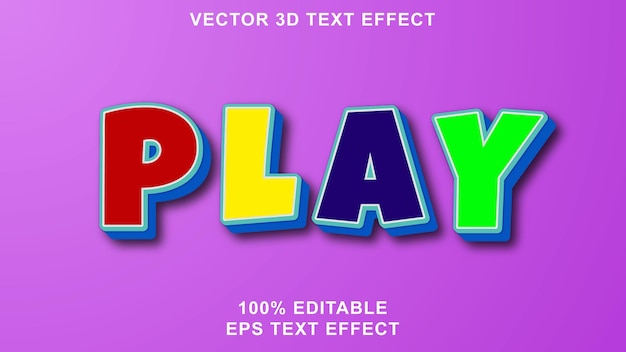 PLAY 3d modèle de conception d'effet de texte vectoriel modifiable