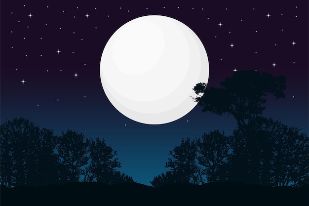 la pleine lune et le ciel étoilé la nuit