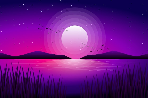 Une pleine lune avec un ciel étoilé