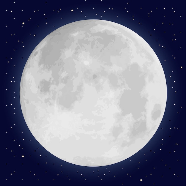 Pleine lune et étoiles dans le ciel nocturne. Illustration vectorielle réaliste.