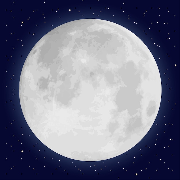 Pleine Lune Et étoiles Dans Le Ciel Nocturne. Illustration Vectorielle Réaliste.