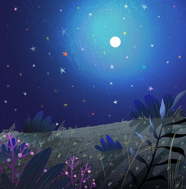 Pleine lune et étoiles Nature Nuit Paysage de rêve