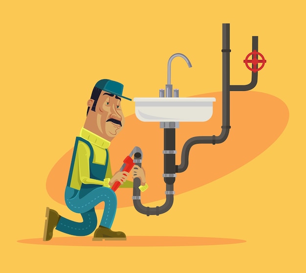 Plombier travaillant et fixant l'aplomb