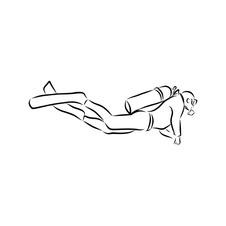 Vecteur plongeur de silhouette noire d'illustration vectorielle. le concept de plongée sportive.