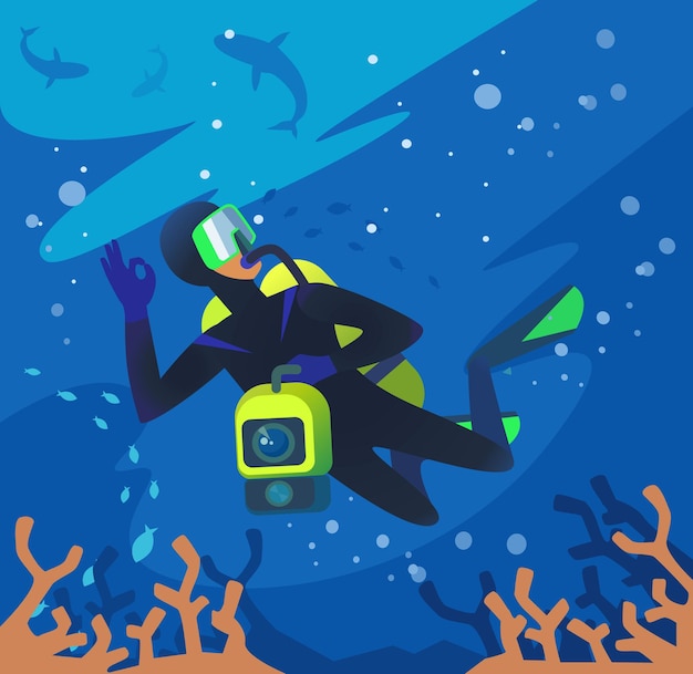 Vecteur plongeur sous l'eau.