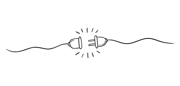 Plug insérer dans une prise électrique prise d'alimentation déconnecter icône dessinée à la main dessin d'outline 404 concept de connexion d'erreur ligne symbole clipart