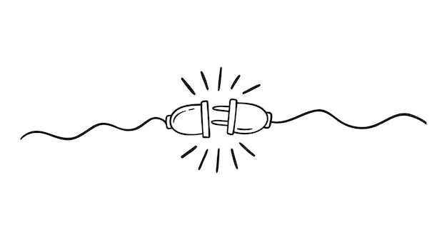 Plug insérer dans une prise électrique prise d'alimentation déconnecter icône dessinée à la main dessin d'outline 404 concept de connexion d'erreur ligne symbole clipart