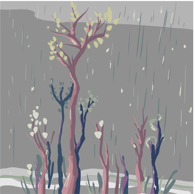 Vecteur pluie dans le vecteur d'illustration de la forêt