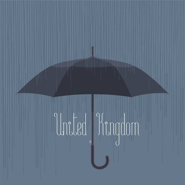 Pluie Et Parapluie Au Royaume-uni, Illustration Vectorielle De Londres