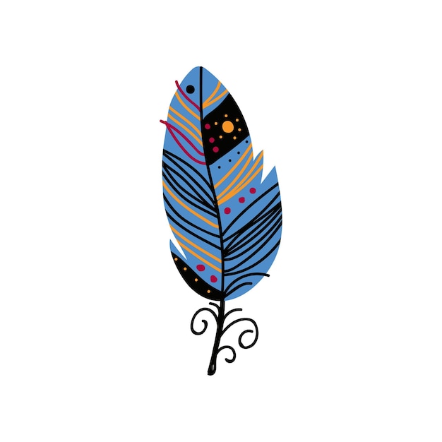Vecteur plume d'oiseau avec des motifs en couleurs bleues bel élément de décoration illustration vectorielle sur fond blanc