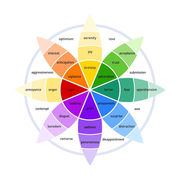 Vecteur plutchiks roue des couleurs des émotions graphique infographique gamme d'émotions