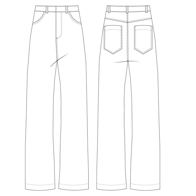 Vecteur avec poche haute taille haute élévation droit petit ami jean denim pantalon pantalon modèle technique drawi
