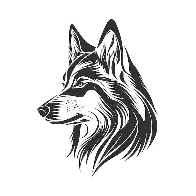 Pochoir Husky Isolé Sur Fond Blanc Logo Mascotte Silhouette Illustration.