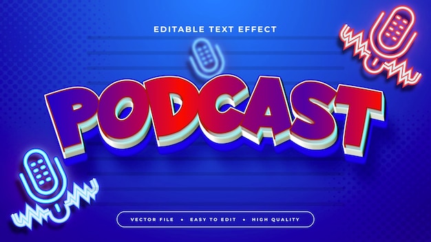 Podcast bleu rouge et violet 3D avec effet de police de texte modifiable