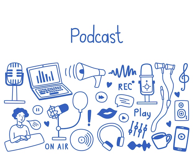 Podcast avec espace de copie divers microphones équipement casque audio images sonores