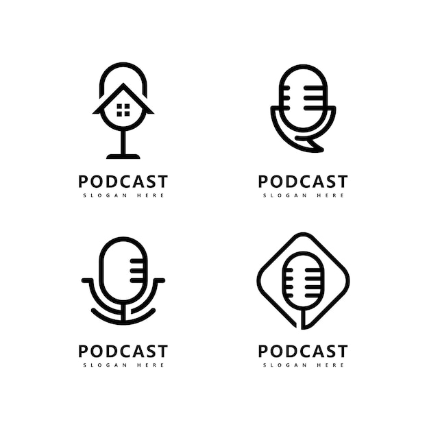 Podcast Logo Icône Design Vector Template Symboles De Microphone