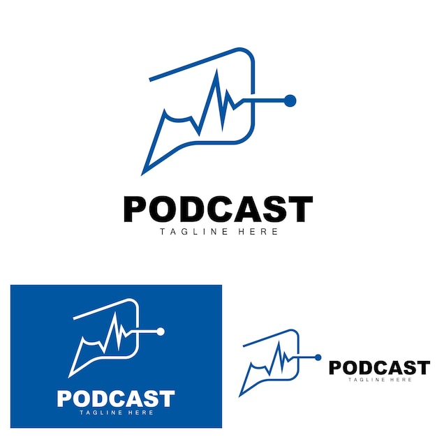 Podcast Logo Vector Headset Et Chat Conception De Microphone Vintage Simple
