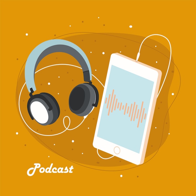 Vecteur podcast mobile et écouteurs