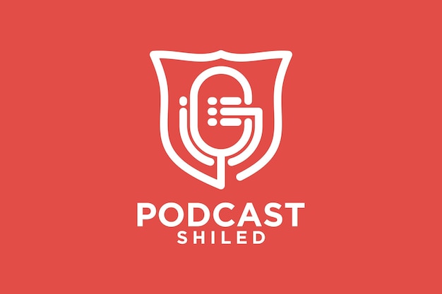 Podcast Shiled Logo Design Concept Créatif Style Moderne Partie 2