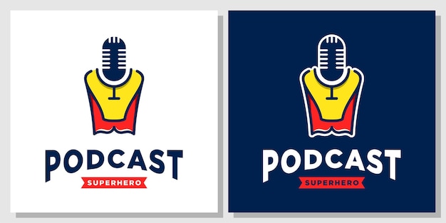 Podcast Super Hero Broadcast Microphone Mic Show Studio Logo Design Avec Modèle De Carte De Visite