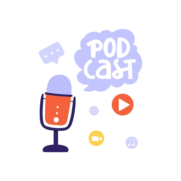 Podcasting Diffusant Une Radio En Ligne Ou Une Illustration D'interview
