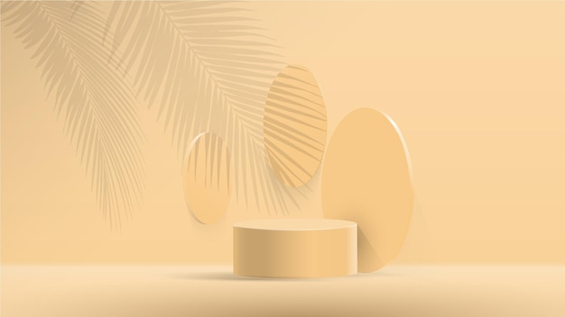 Podium 3d géométrique de couleur crème avec ombre de feuilles. Illustration vectorielle.