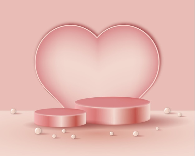 Podium 3d de la saint-valentin pour le produit actuel avec concept rose