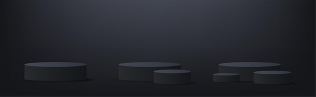 Podium 3D sombre scène de plate-forme ronde collection de podium de piédestal de cylindre réaliste vide