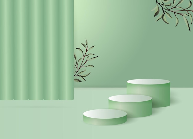 Podium abstrait avec branches vertes Concept de cérémonie de remise des prix Fond de scène Illustration vectorielle