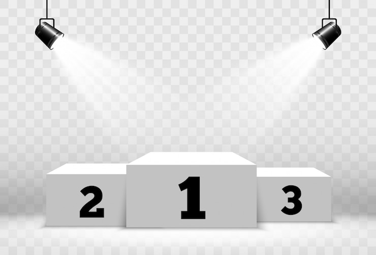 Vecteur podium blanc ou plate-forme avec des projecteurs. un piédestal pour récompenser les gagnants.