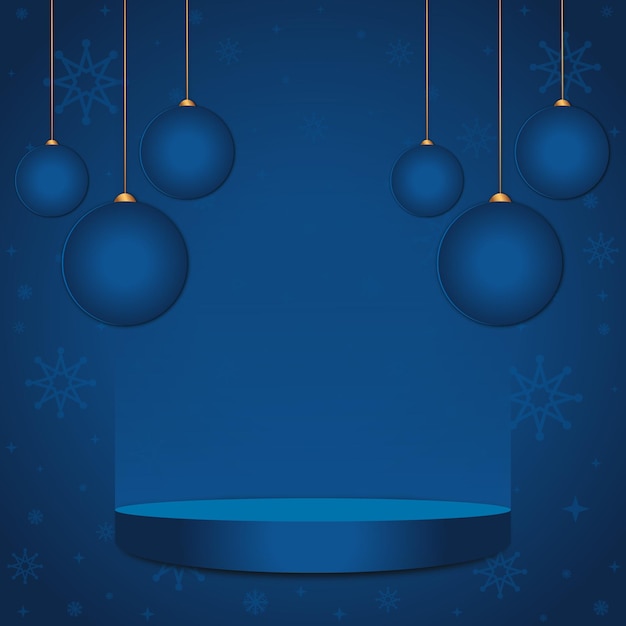 Podium Bleu Pour L'affichage De Noël Sur Fond Bleu Avec Des éléments De Décoration Réalistes