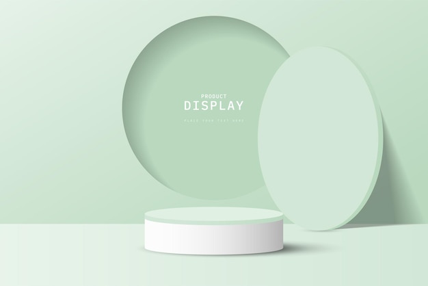 Podium en cylindre blanc vert 3D avec forme de fenêtre ronde et couverture de fenêtre de porte penchée sur le mur