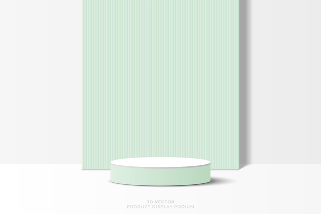 Podium cylindrique 3D vert et blanc de style moderne avec fond rectangulaire de forme verticale