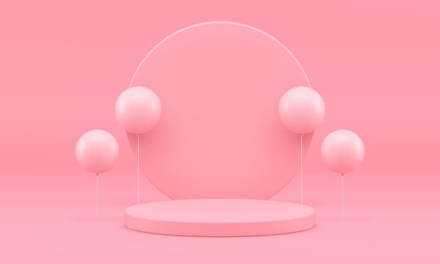 Podium de fête de vacances cylindre de ballon d'air rose étape construction de mode 3D vecteur réaliste
