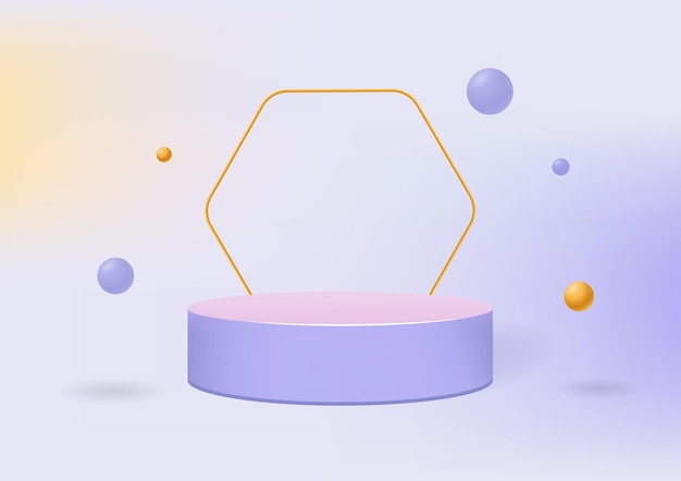 Podium Géométrique 3d Avec Des Sphères Sur Fond Coloré Isolé