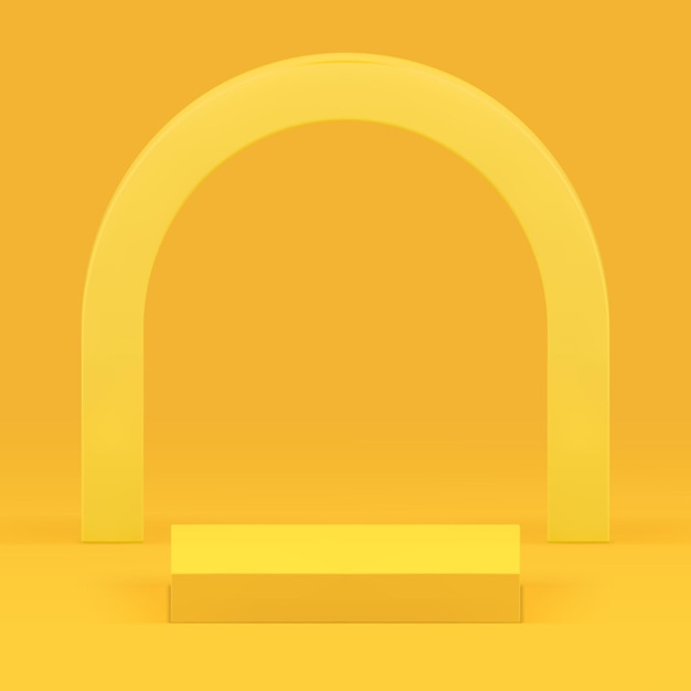Podium jaune carré 3D avec forme géométrique d'arc pour le produit montre une illustration vectorielle réaliste