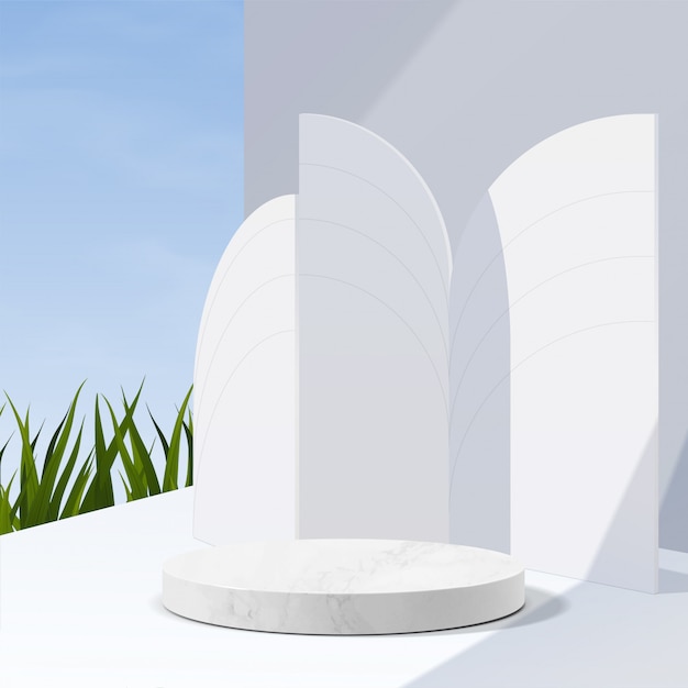 Podium en marbre blanc géométrique minimal