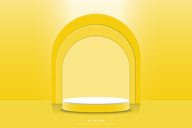 Podium de piédestal cylindrique 3D de scène jaune blanc réaliste pour l'affichage de produits avec trois formes d'arches