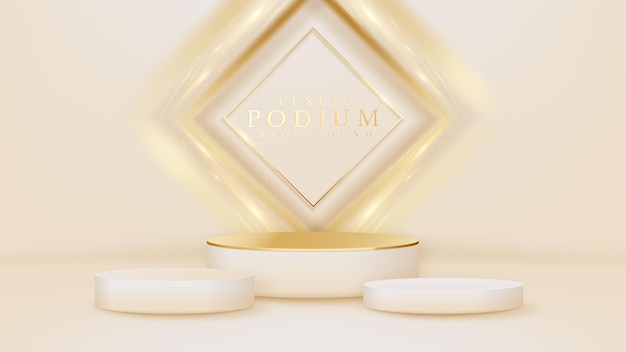 Podium De Produit Blanc Réaliste Montrant Un Fond De Luxe En Forme De Carré Doré Avec Des éléments à Effet Scintillant.