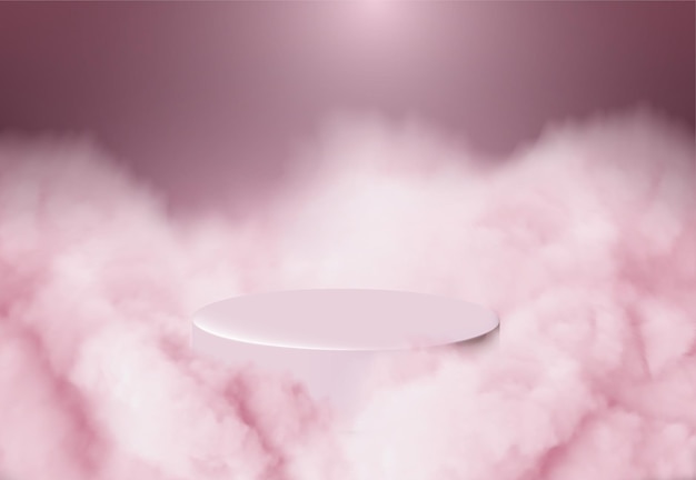 Podium produit rose avec nuages roses sur fond rose