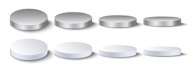 Podium réaliste en argent et blanc isolé sur un fond transparent