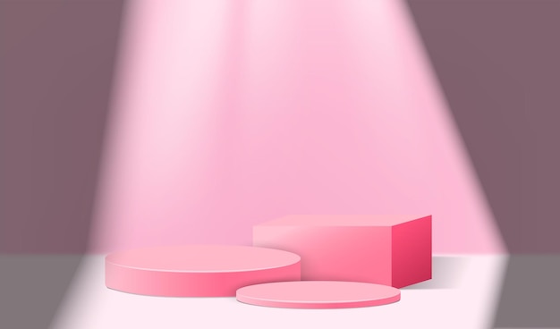 Podium rose cylindrique réaliste avec présentation d'affichage de produit de scène lumineuse