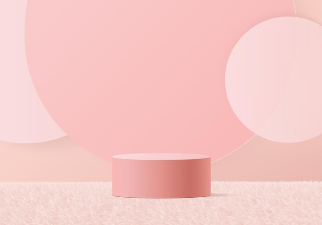 Podium rose minimal et scène avec rendu 3d dans une composition abstraite au fond