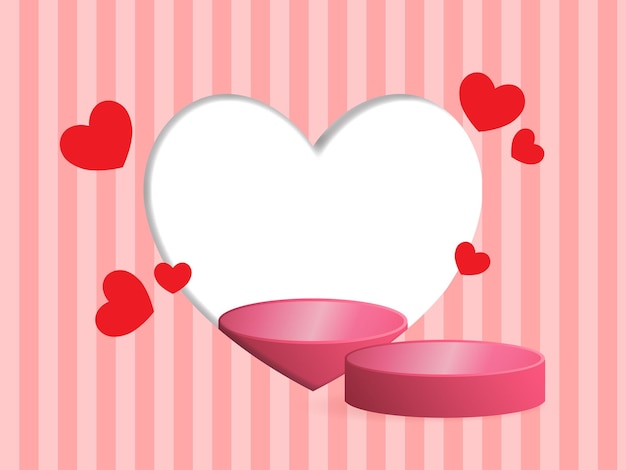 Vecteur podium rose de vente de saint valentin avec fond de coeur illustration 3d scène d'affichage vide présente