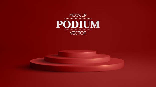 Podium rouge 3D sur fond rouge doux Scène 3D podium rond vecteur Award winner platform studio