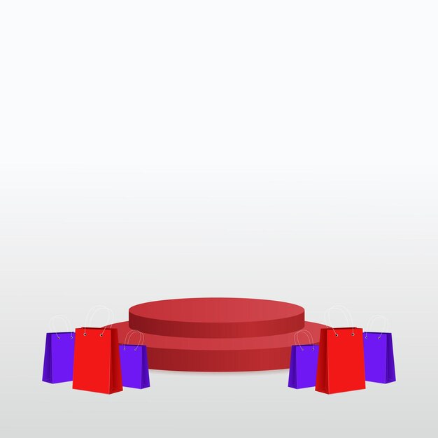 Vecteur podium avec sac à provisions