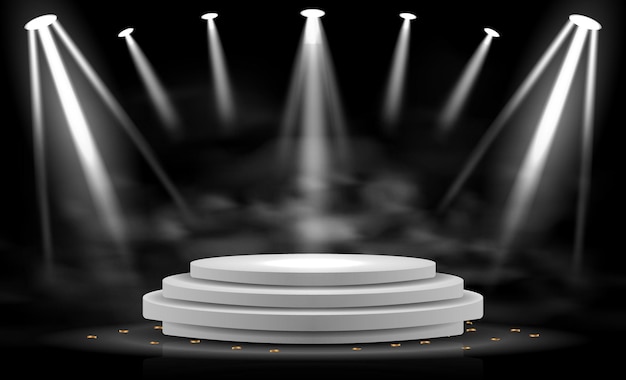 Podium de scène réaliste avec projecteur d'éclairage élégant