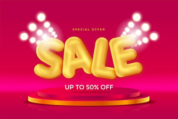 Podium de vente discount coloré Composition de l'offre spéciale Illustration vectorielle